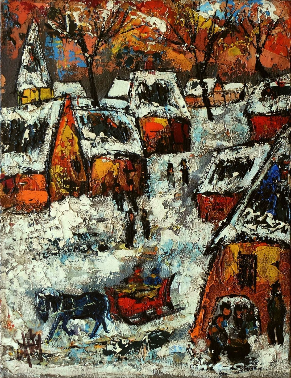 Henri D' Anty (1910 1998)   Oil On Canvas   Village Sous La Neige