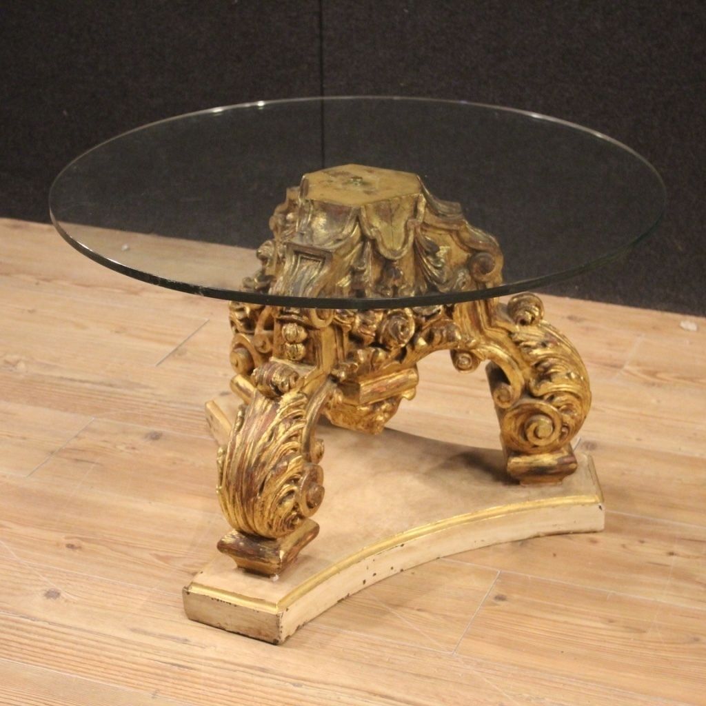 Italian Lacquered And Gilded Round Coffee Table With Glass Top photo furniture