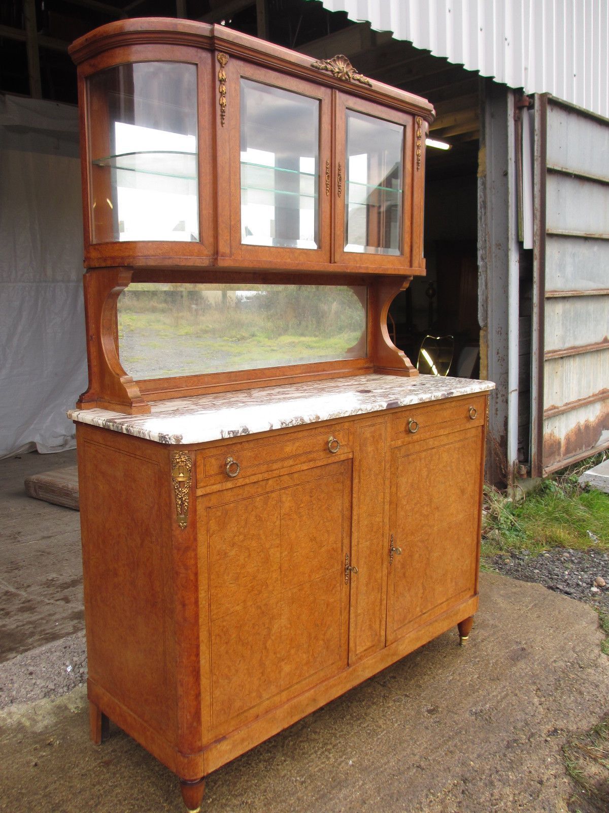 French Birds Eye Maple Marble Topped Ormolu Buffet With Mirror, With Key photo furniture