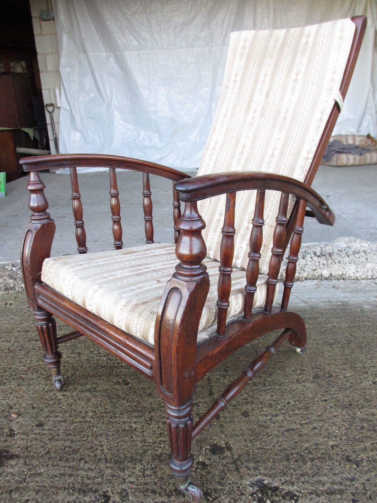 19th Century Mahogany Adjustable Steamer Armchair Ladderback On Castors