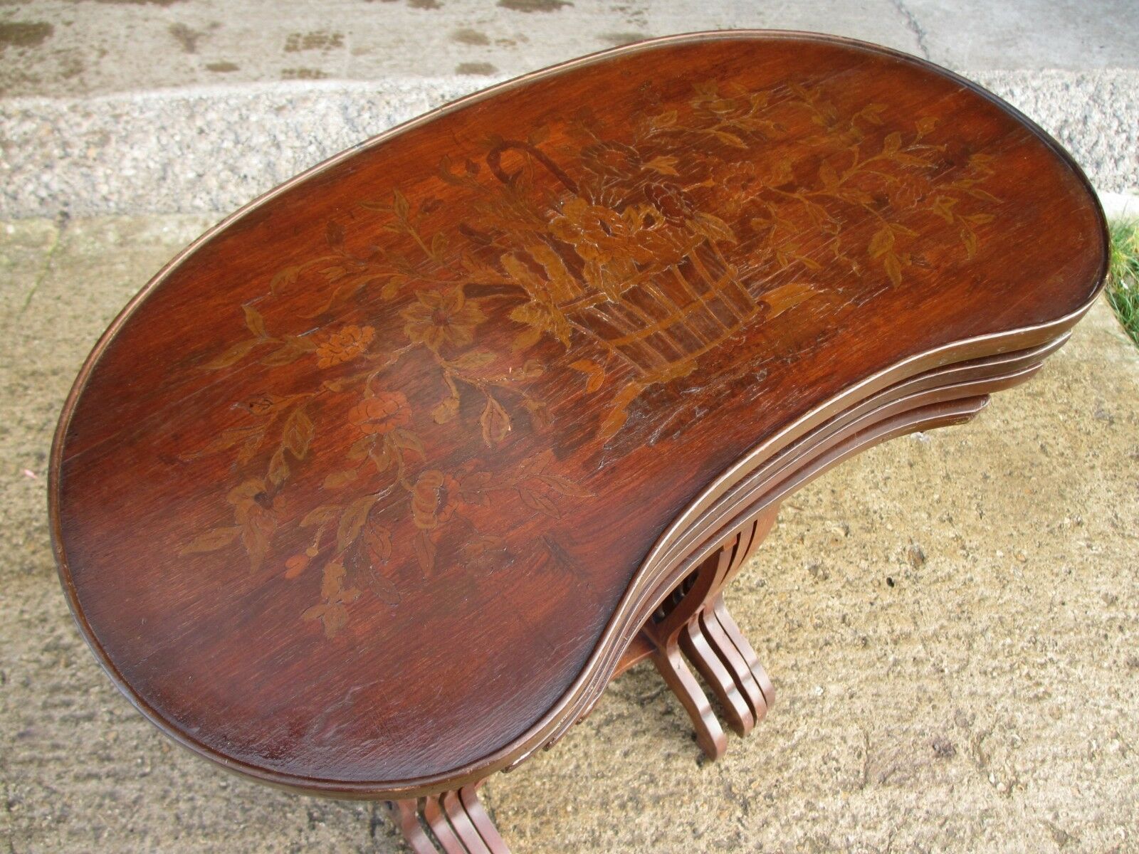 Mahogany Inlaid Nest Of 4 Tables In Kidney Shape photo for sale