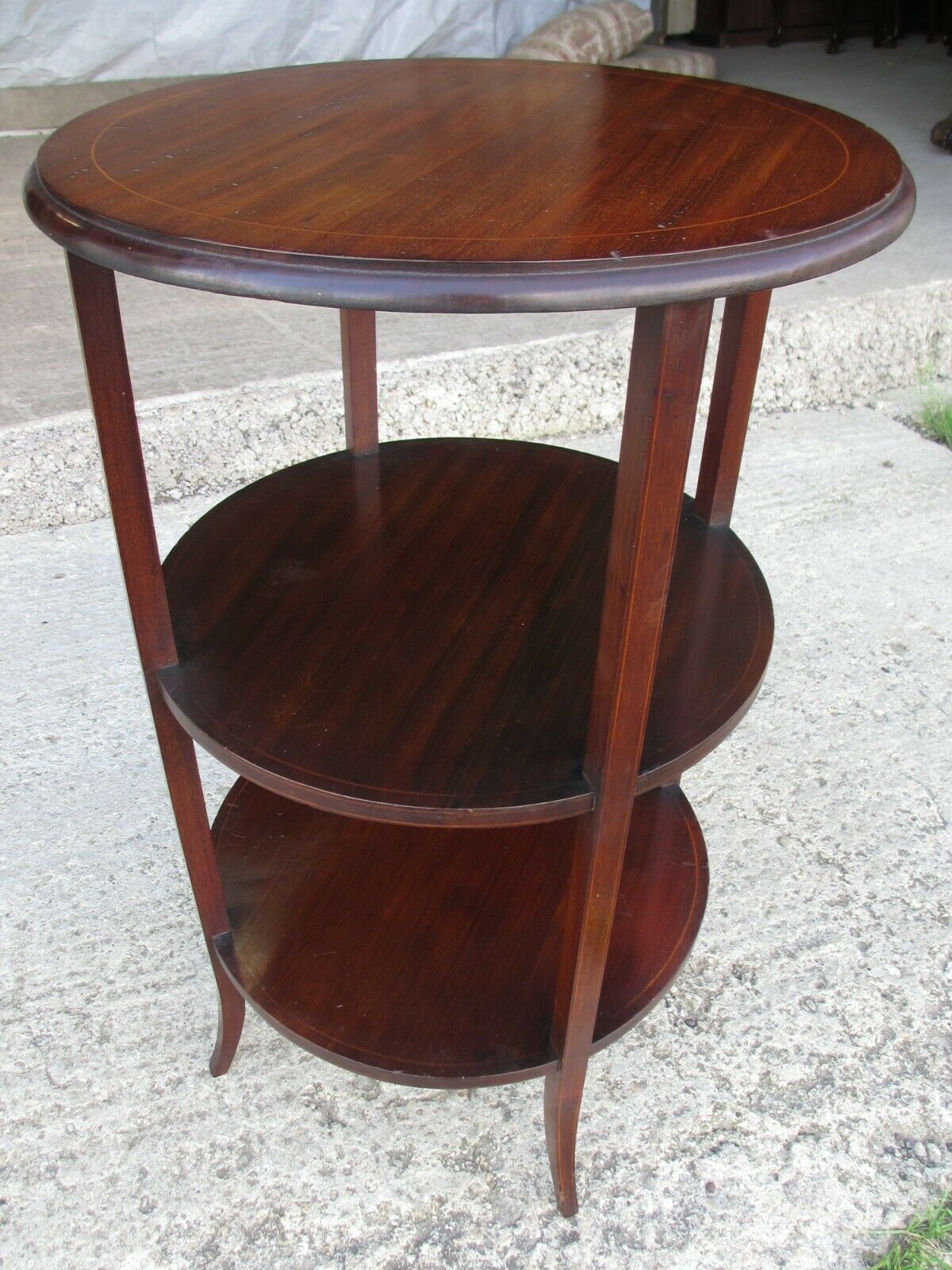 Edwardian Mahogany Inlaid Circular 3 Tier Etagere Occasional Table photo furniture