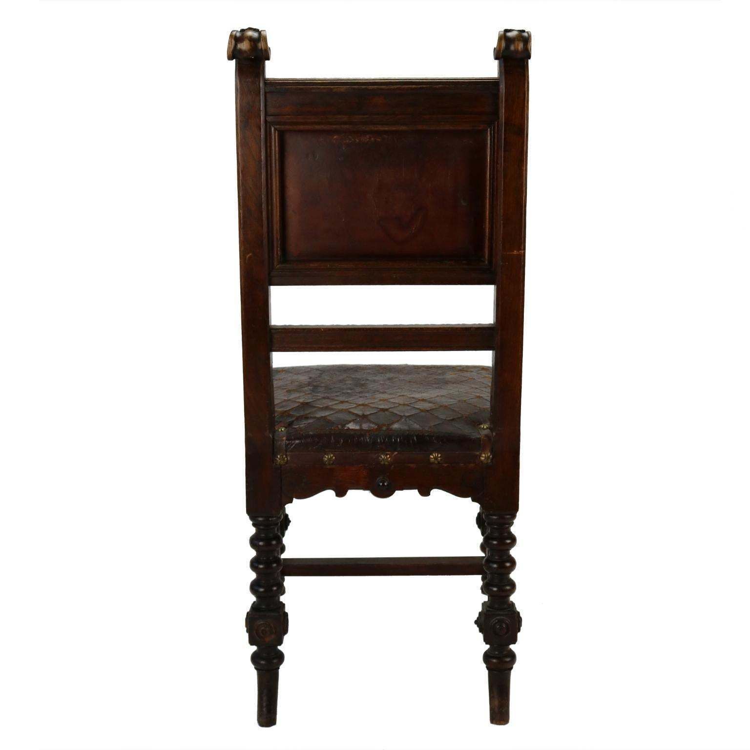 Reanaissance Revival Hand Carved Chair With Embossed Leather 19th Century photo furniture