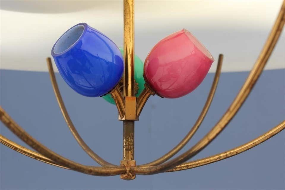Round Midcentury Chandelier Seguso Design Colored Glass 1950s Brass Gold photo vinterior