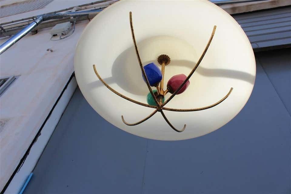 Lighting Round Midcentury Chandelier Seguso Design Colored Glass 1950s Brass Gold photo