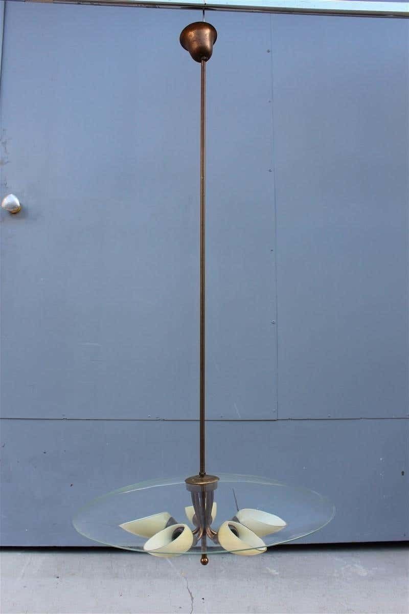 Round Murano Glass Curved Chandelier Midcentury Italian Design Yellow Brass photo vinterior