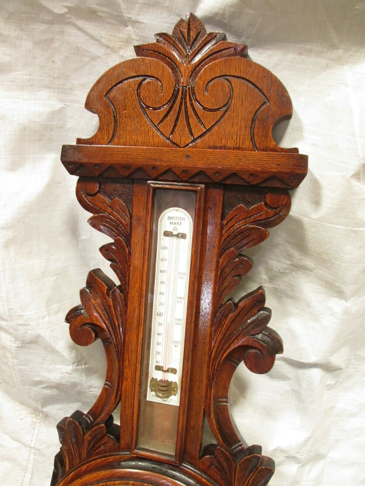 Lovely Victorian Carved Oak Wheel Barometer By Brannon London photo for sale