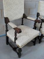 Pair Of Oak Framed Throne Chairs With Turned Legs photo vinterior