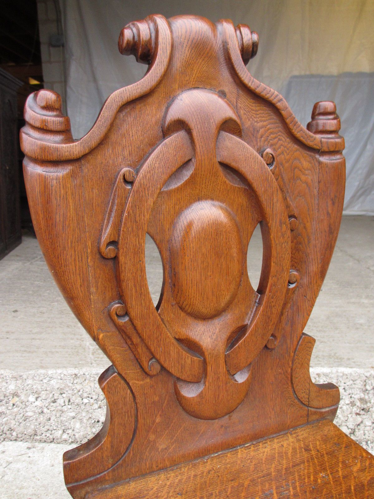 Pair Victorian Carved Golden Oak Shield Back Side/Hall Chairs Cabriole Legs photo Furniture