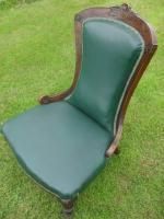 Victorian Carved Walnut Showood Fireside Chair With Rexine Upholstery photo for sale