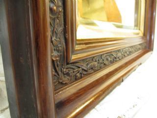 Victorian Carved Floral Mahogany And Gilt Framed Bevel Glass Wall Hanging Mirror