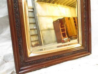 Victorian Carved Floral Mahogany And Gilt Framed Bevel Glass Wall Hanging Mirror photo for sale