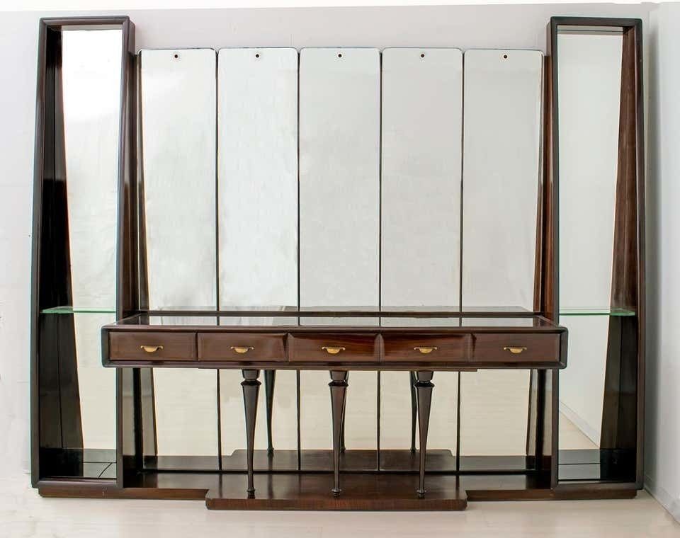 Guglielmo Ulrich Mid Century Modern Italian Walnut Mirrored Sideboard, 1940s