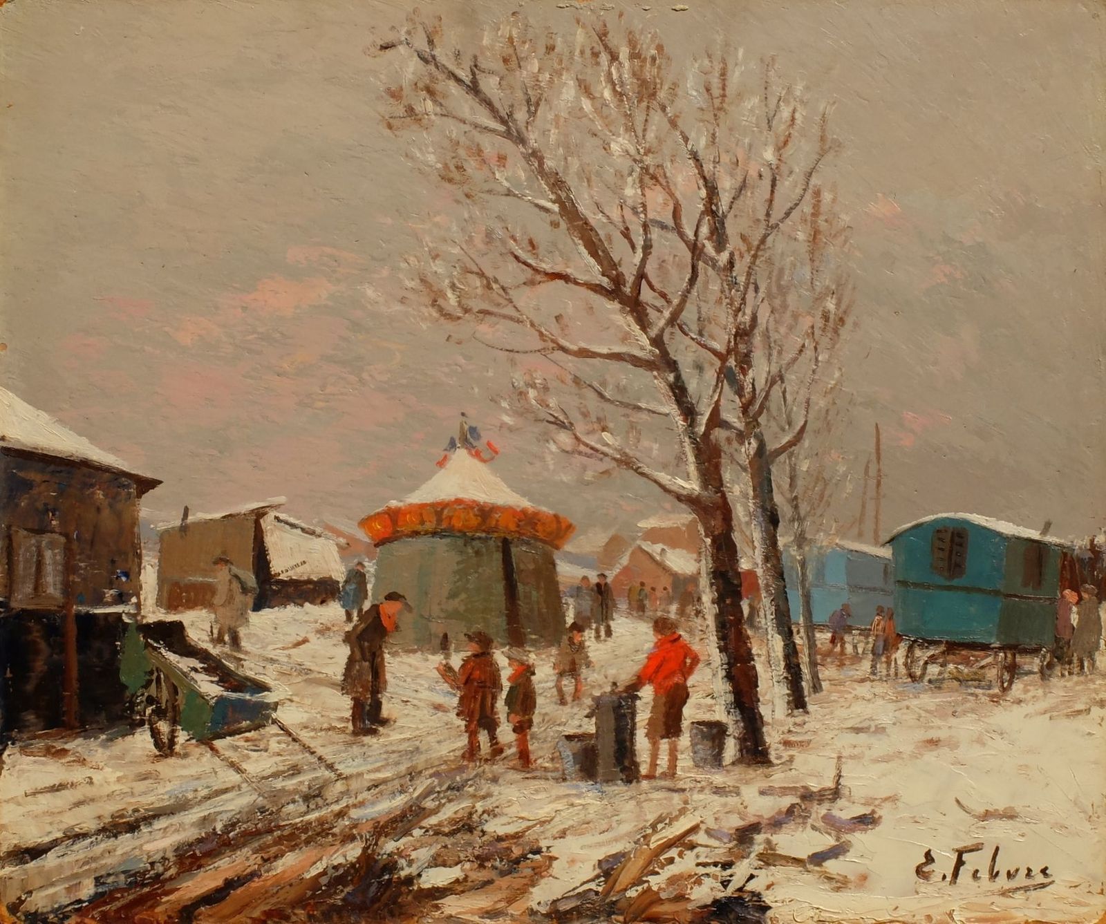 Febvre Edouard (1885 1967)   Oil On Isorel   The Zone In Winter Snow Effect