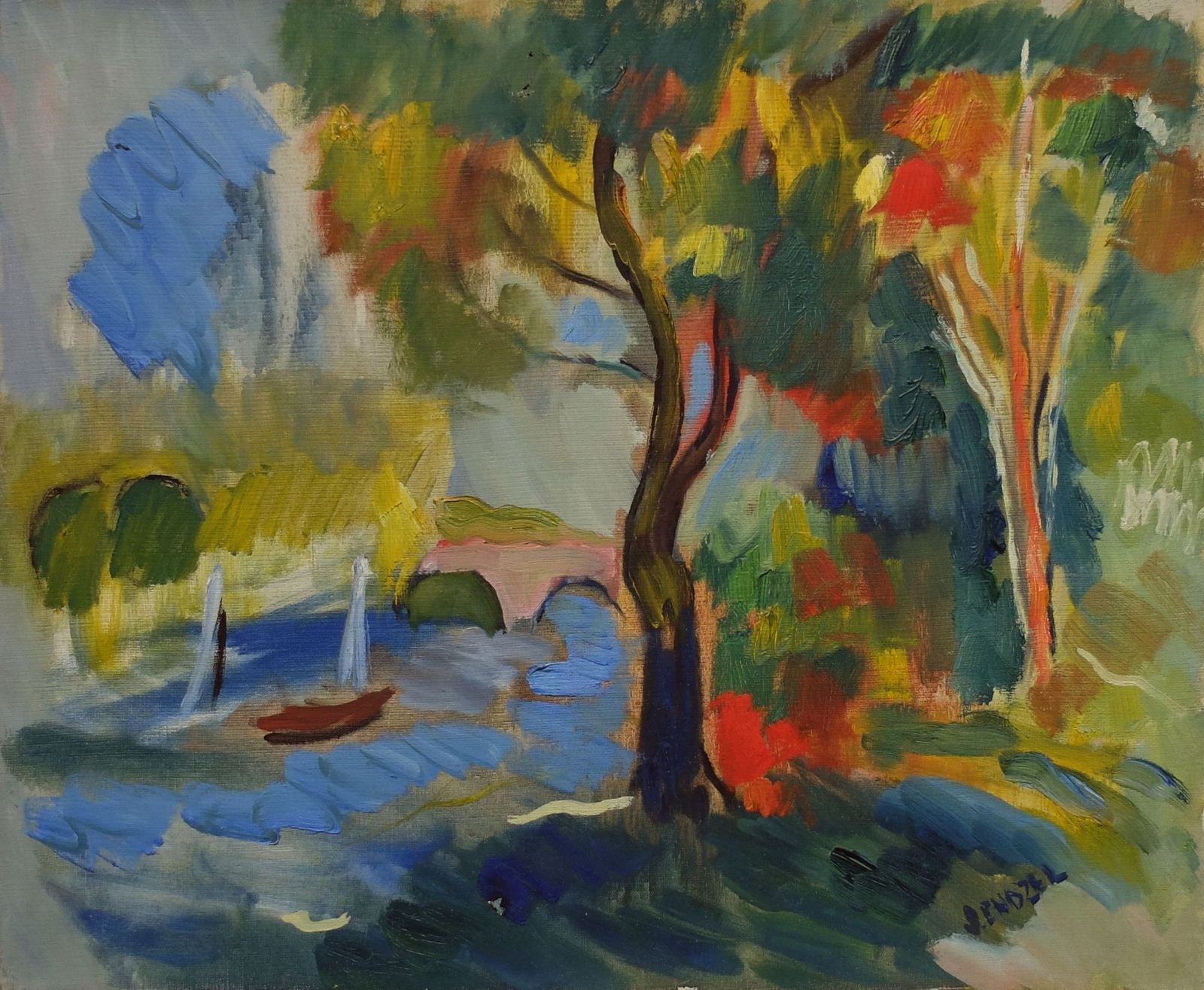 Endzel Jacques (1927 2014)   Oil On Canvas   Landscape Of The Edges Of The Marne