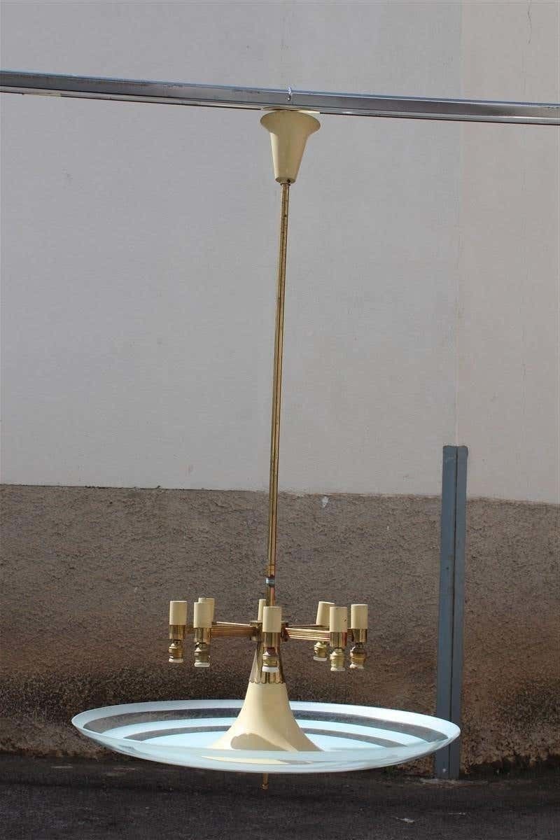 Flying Saucer Chandelier In Concave Glass And Brass Gold Midcentury, Italian photo furniture