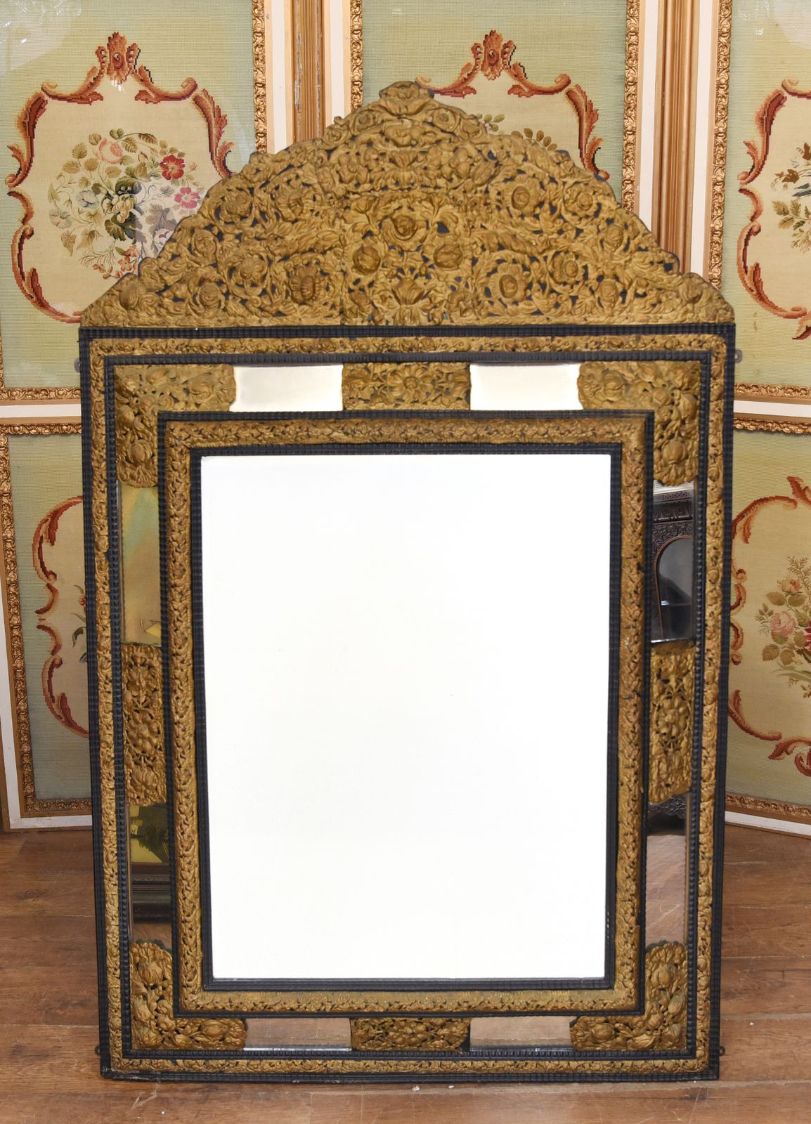 photo for sale Antique French Cushion Mirror Metal Mounts Circa 1880