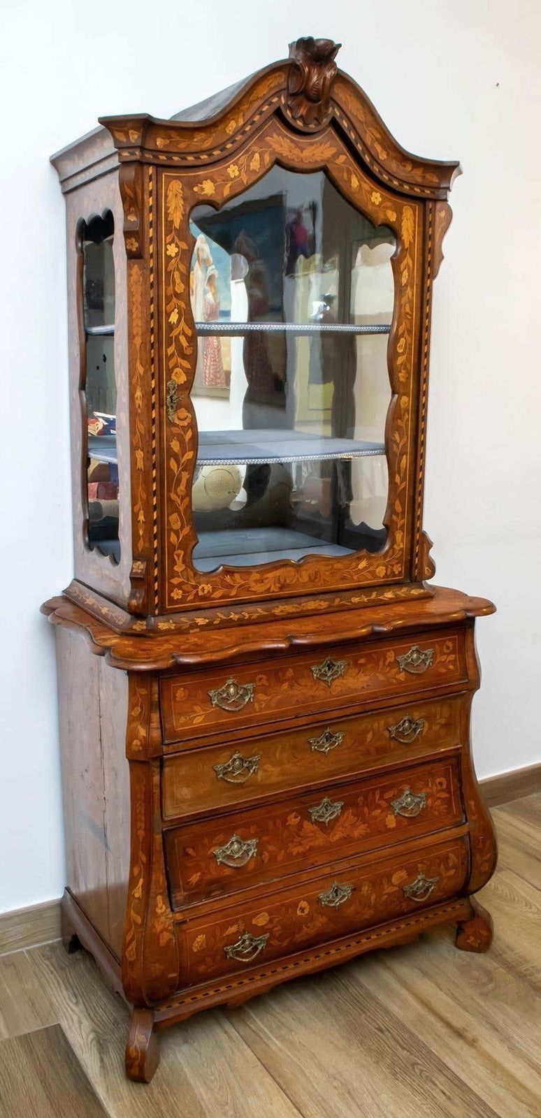 18th Century Dutch Trumeau Walnut With Maple Wood Inlays, Netherlands, 1760