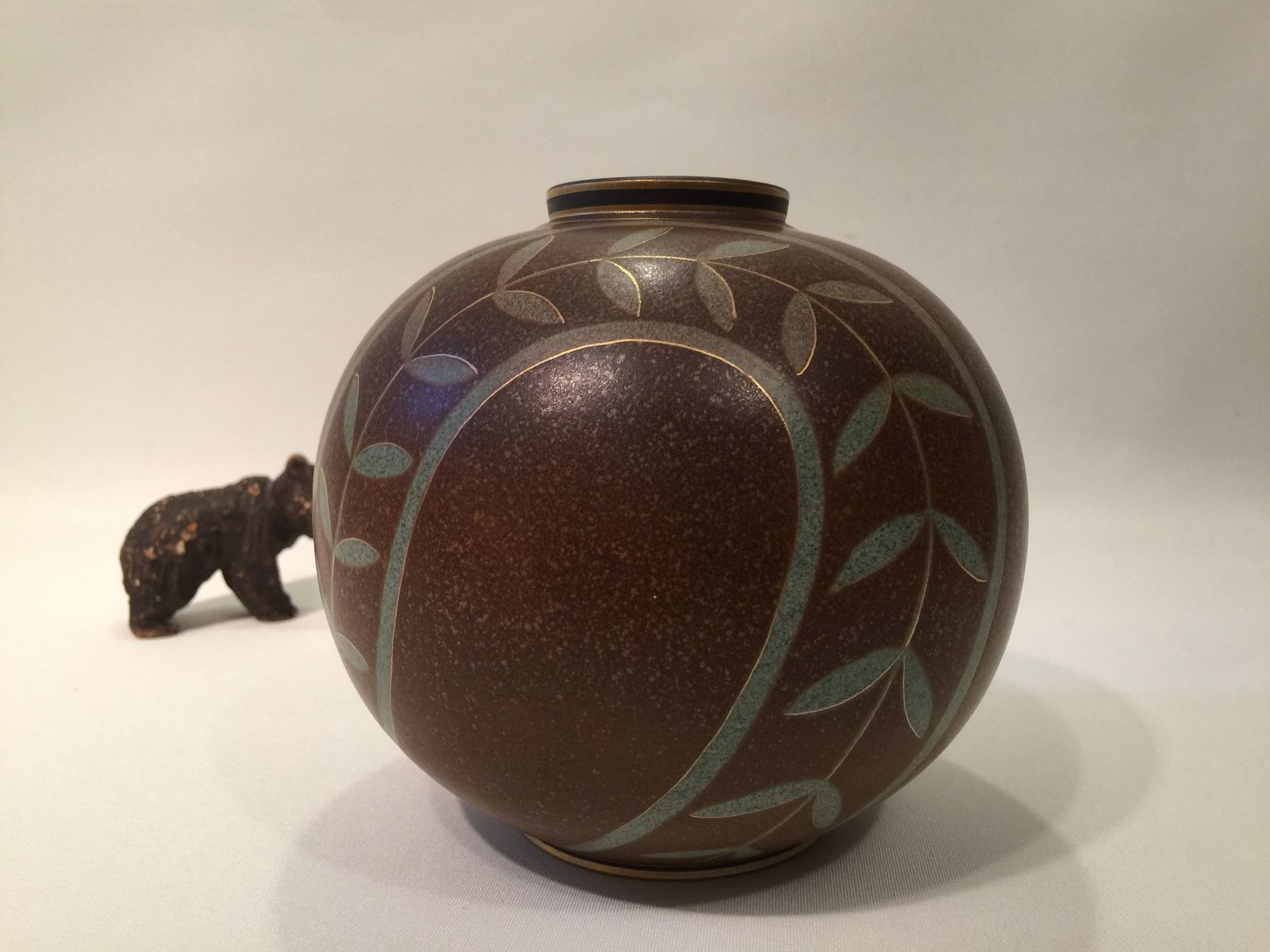 Swedish Ball Shaped Art Deco Flambé Ceramic Vase By Gunnar Nylund For Rorstrand, 1930s 1940s photo furniture