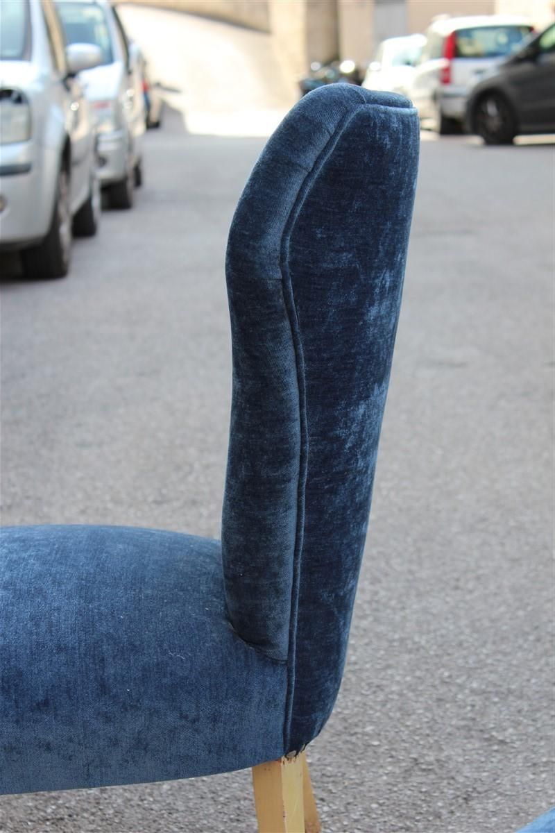 Bedroom Pair Of Chairs Midcentury Italian Design Blue Fabric White Feet photo for sale