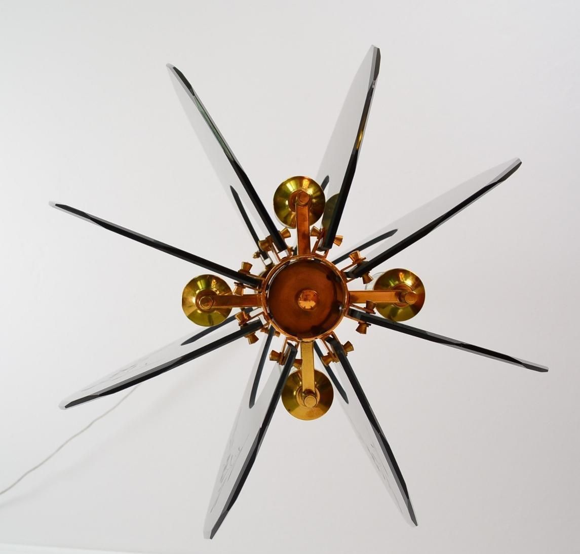Italian Mid Century Brass And Cut Glass Chandelier, 1960s photo buy