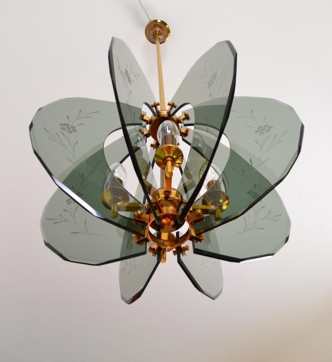 photo furniture Italian Mid Century Brass And Cut Glass Chandelier, 1960s