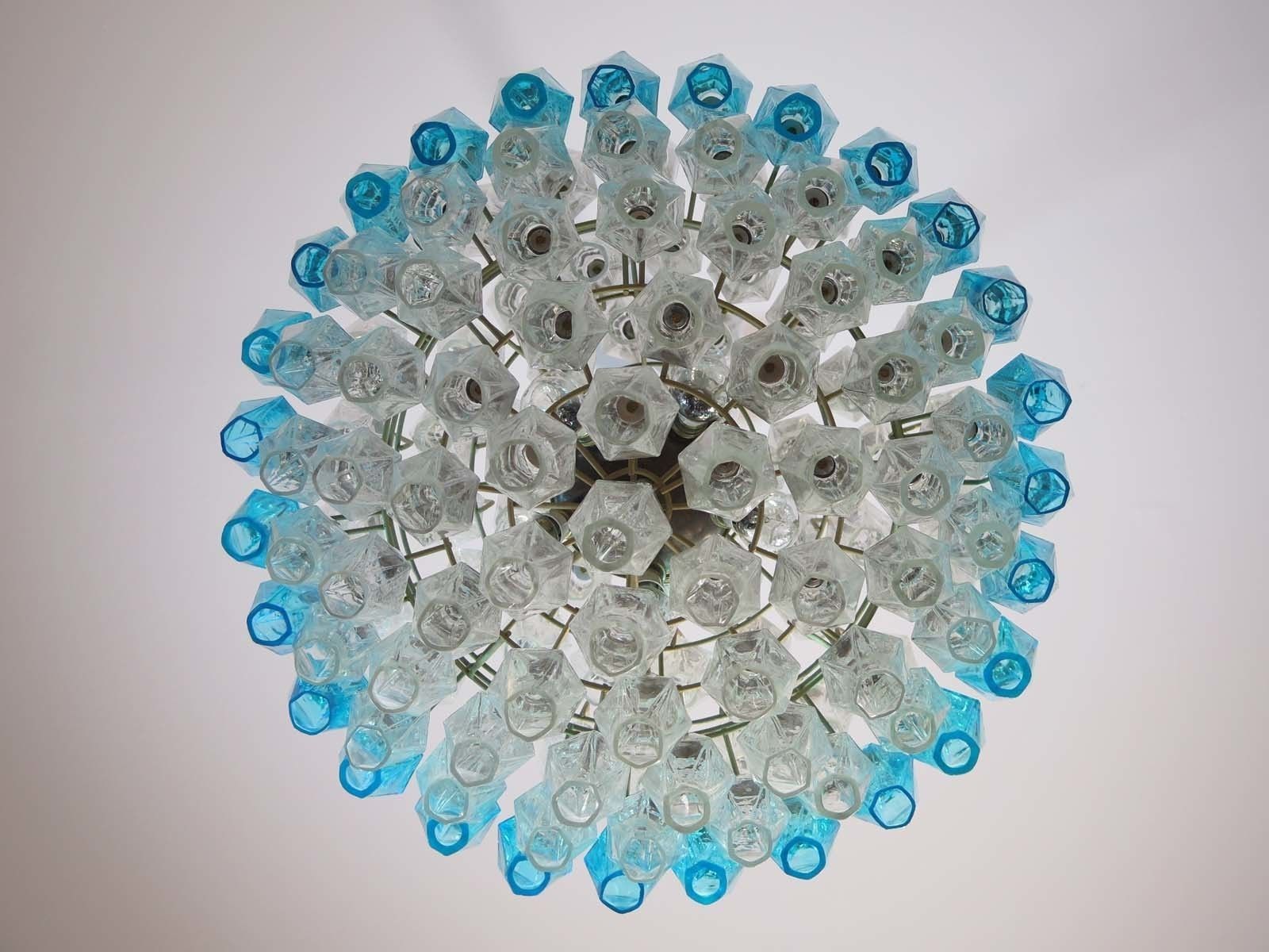 Amazing Spherical Murano Poliedri Candelier   140 Poliedri Trasparent And Blue Acqua Marina photo 2250.0
