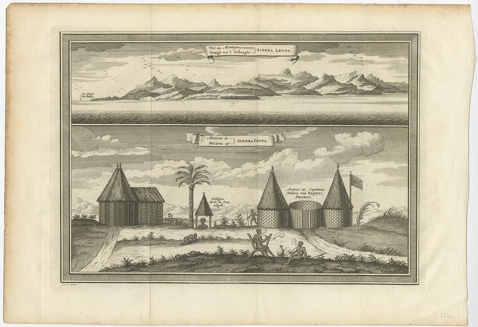 Antique Print Of The Mountains And A Village On Sierra Leone By Van Der Schley (1748)