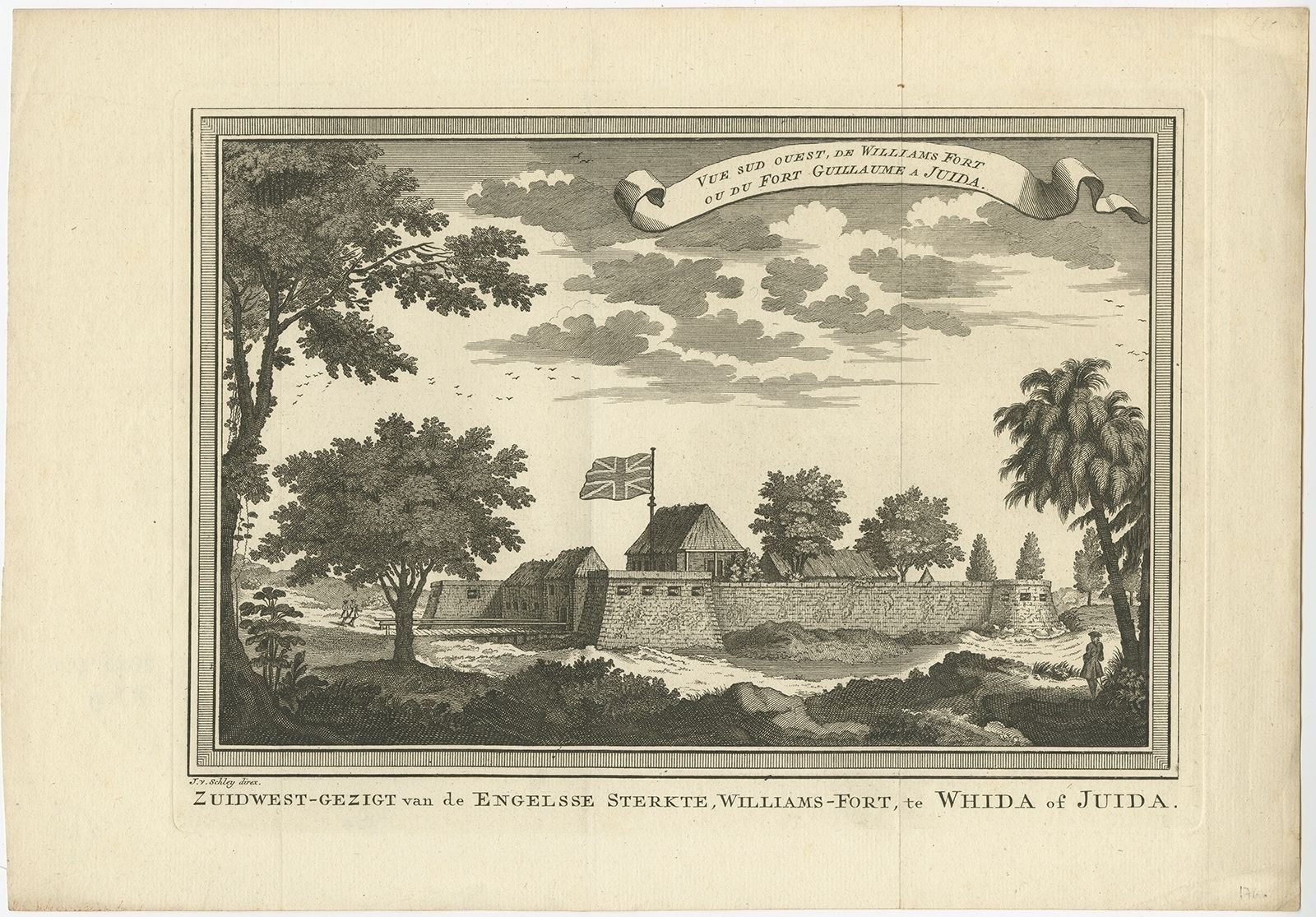 Antique Print Of Fortresses In Ouidah By Van Der Schley (1748)