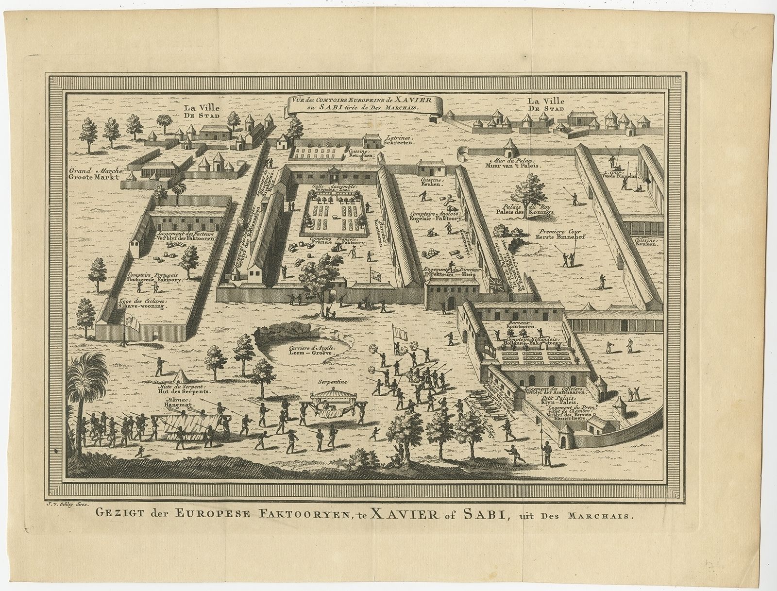 Antique Print Of European Trading Posts At Sabi By Van Der Schley (1748)
