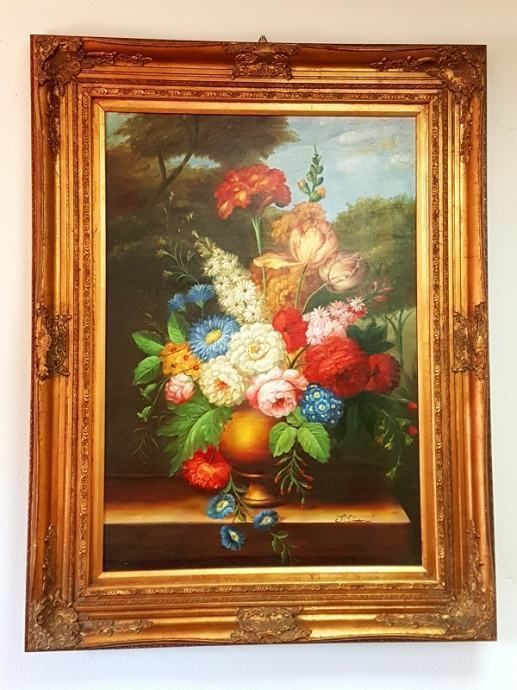 Beautiful Oil On Canvas  Flowers Motif photo Art