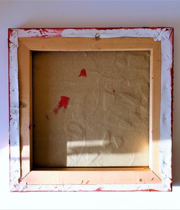 photo furniture 1996 Atelier Mic Mac By Bea Schröder, Striking Pictographic Abstract Painting In Red | Signed, Dated