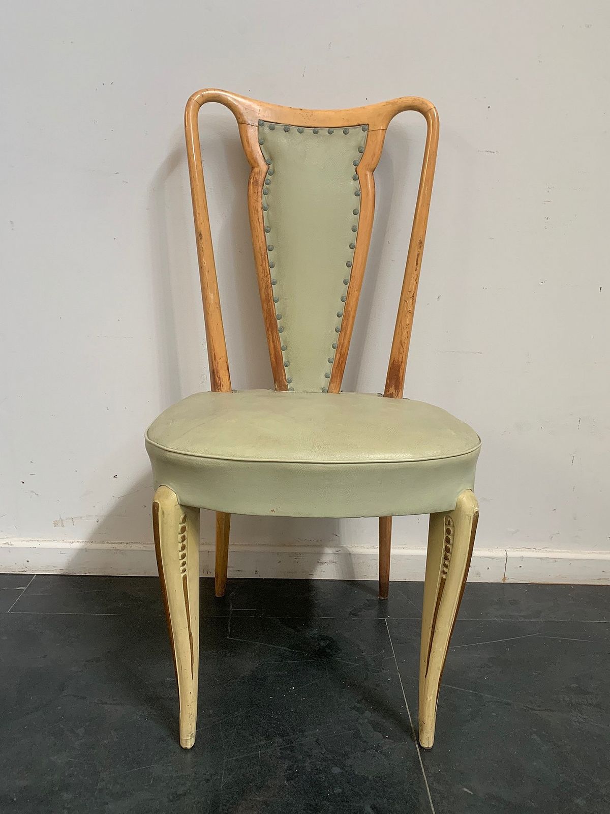 Dining Chair In Leather And Italian Aniline Lacquer From La Permanente Mobili Cantù, 1940s photo for sale