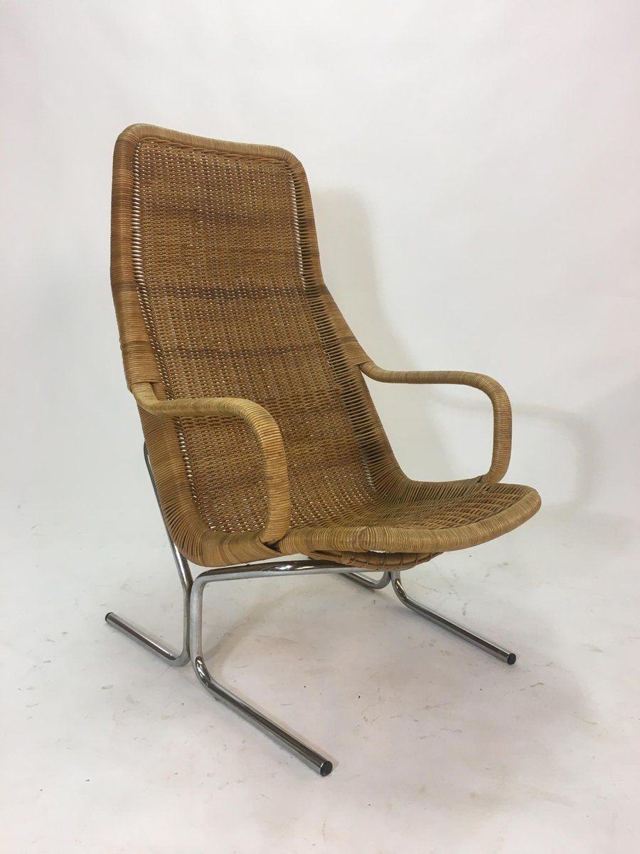 Rattan & Steel Lounge Chair By Dirk Van Sliedrecht, 1950s