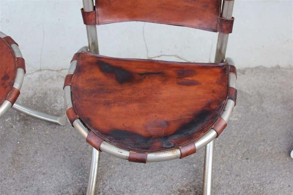 Silver Metal Chairs Studio Tetrark Medusa Calfskin 1960s Bazzani Made In Italy photo vintage
