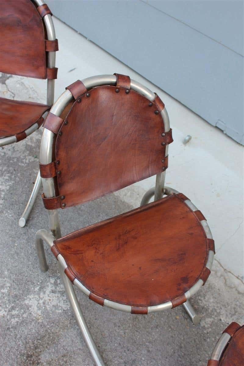 photo for sale Silver Metal Chairs Studio Tetrark Medusa Calfskin 1960s Bazzani Made In Italy