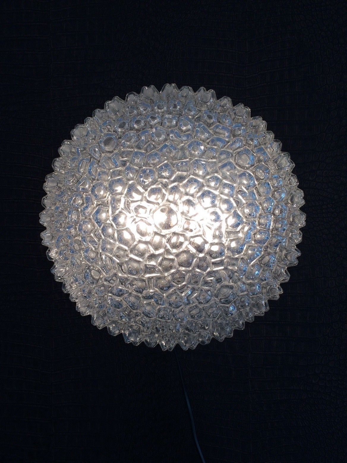 1960s Helena Tynell Ice Structure Glass Flush Mount Sconce Wall Lamp Glashütte Limburg Design