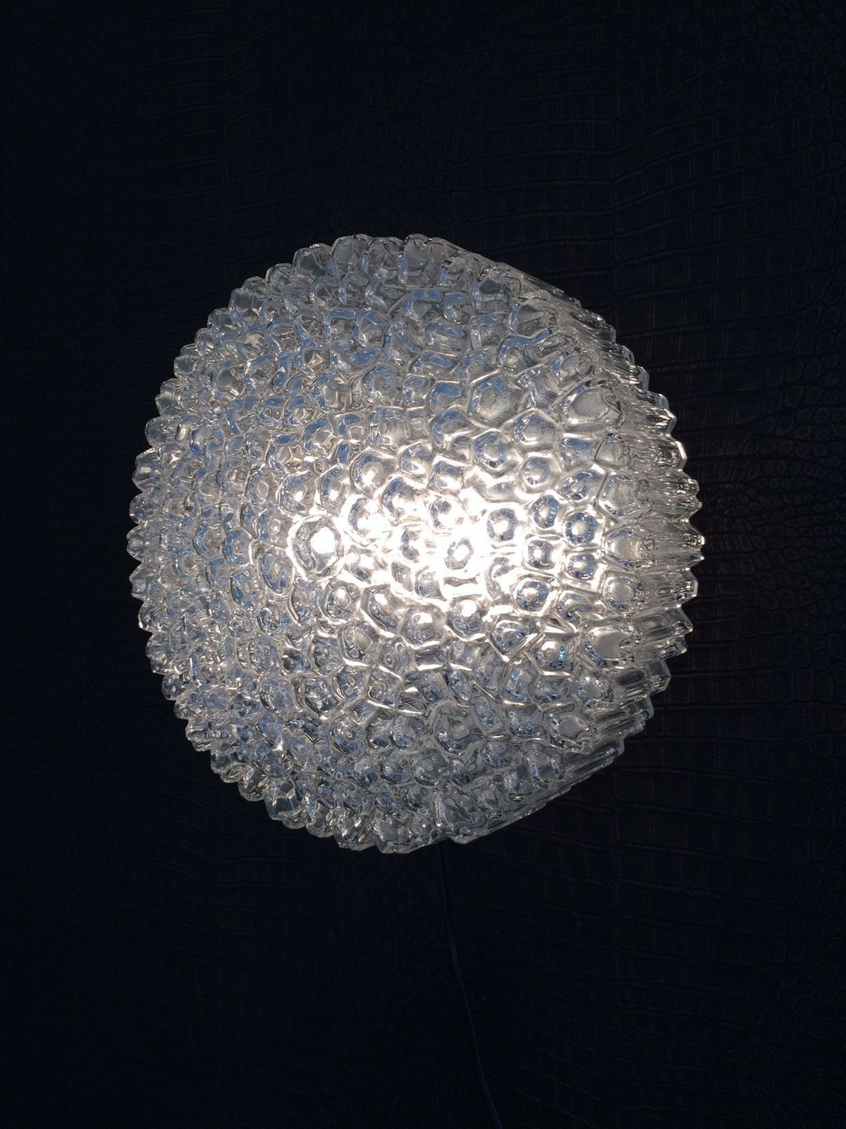 1960s Helena Tynell Ice Structure Glass Flush Mount Sconce Wall Lamp Glashütte Limburg Design photo for sale