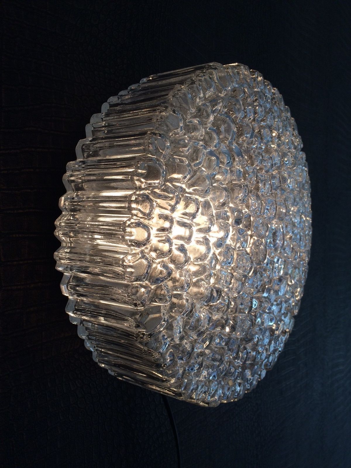 1960s Helena Tynell Ice Structure Glass Flush Mount Sconce Wall Lamp Glashütte Limburg Design photo vinterior