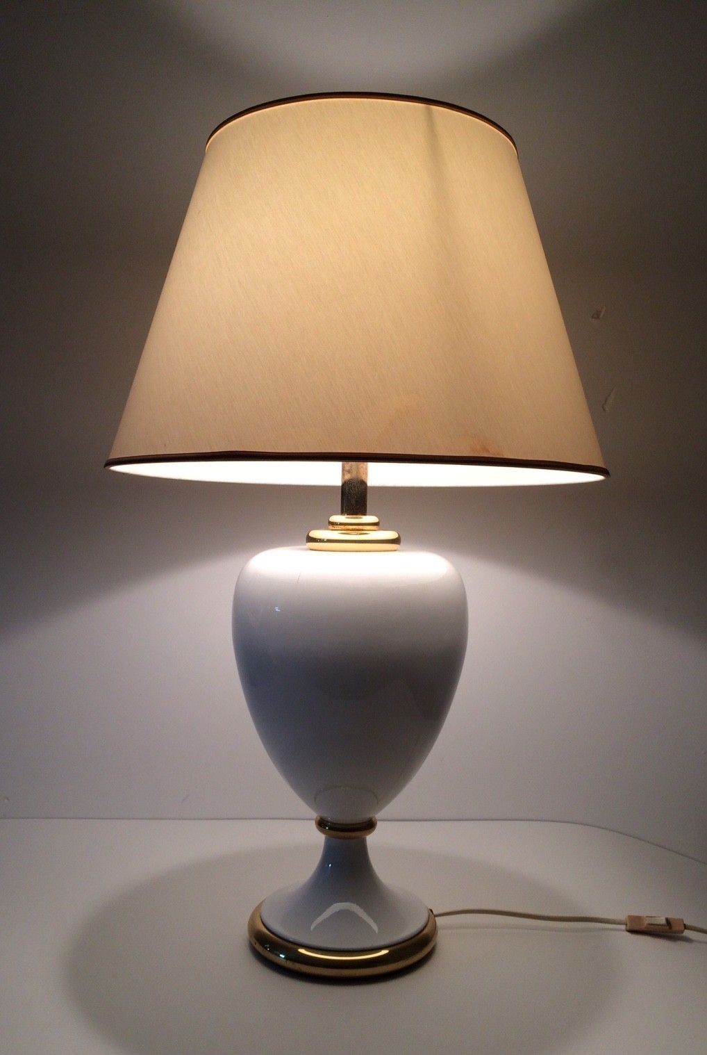 Maison Le Dauphin Hollywood Regency Ceramic Table Lamp With Shade 1980s France photo furniture