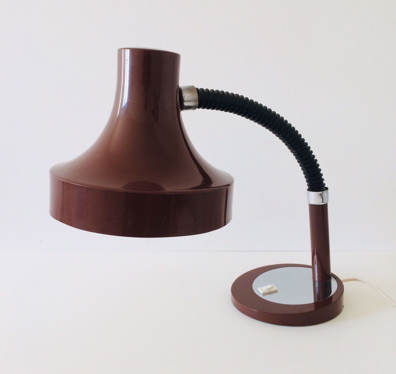 Mid Century Modern Bureaulamp Uit De Jaren 1970, Duits Design, Bruine Oversized Kap