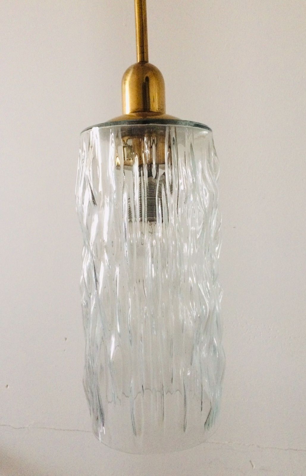 photo furniture Design Ijsglas & Messing Hanglamp, Jaren 1960, Duitsland