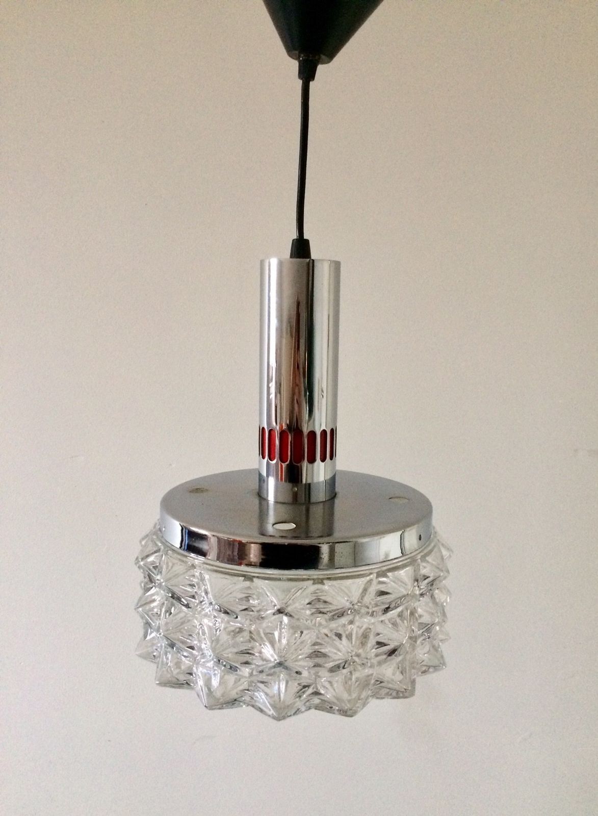 1960s Raak Design Glass Cristal Pendant Hanging Lamp