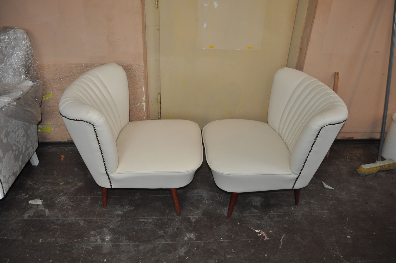 Pair Of Cocktail Chairs In Beige Faux Leather photo Furniture