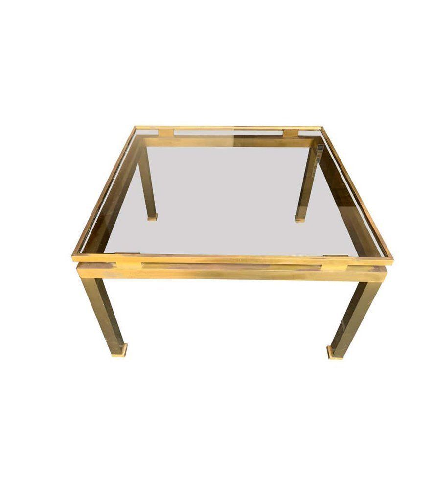 1970s Guy Lefevre Solid Brass Side Table With Smoked Glass Top photo for sale
