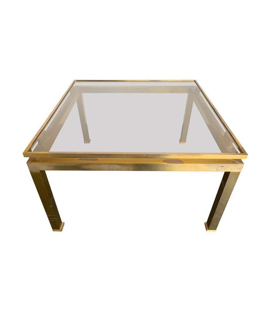1970s Guy Lefevre Solid Brass Side Table With Smoked Glass Top photo buy