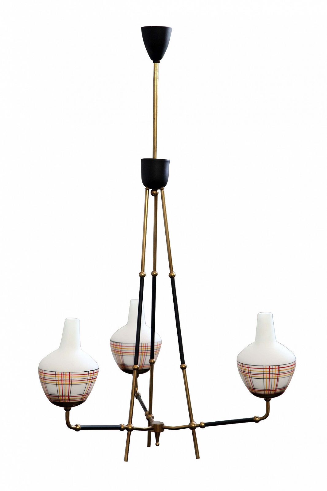 Brass Chandelier With 3 Lights, 50s