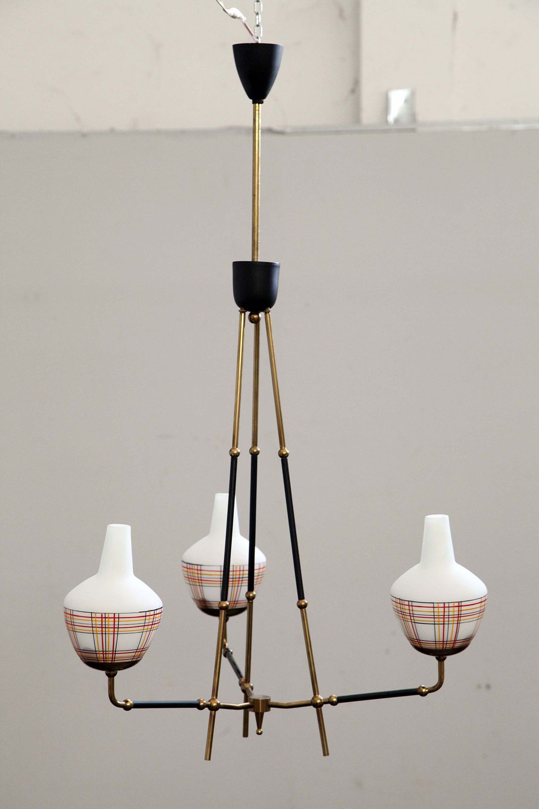 Brass Chandelier With 3 Lights, 50s photo furniture