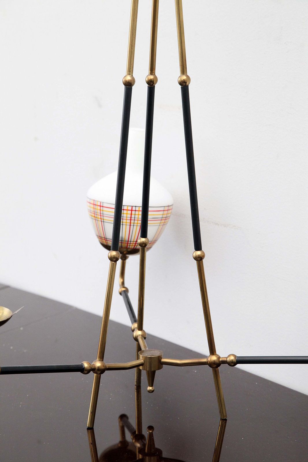 Brass Chandelier With 3 Lights, 50s photo Lighting