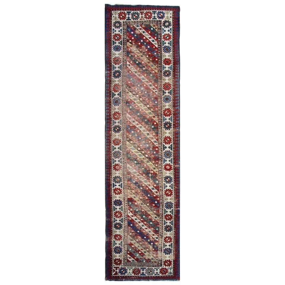 Handwoven Antique Caucasian Runner Rug 90x321cm
